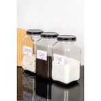 Dolkin Home 3'lü 3 Litre Kavanoz Seti Çay Şeker Tuz Etiketli 3000 ml Metal Kapaklı Cam Kavanoz Seti - Şeffaf