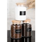 Dolkin Home 3'lü Ahşap Vakum Kapaklı Çay Kahve Tuz Siyah Etiketli Cam Kavanoz Seti Saklama Kabı 800 ml