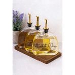 Dolkin Home 3lü Lüx 500 ml Yağdanlık Akasya Ahşap Standlı Gold Kapak Cam Yağlık Zeytinyağı Ayçiçek Yağı Sosluk Sirkelik - Şeffaf
