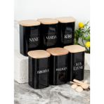 Dolkin Home 6 Adet 250 ml Kaşıklı Vakumlu Bambu Ahşap Kapaklı Siyah Akrilik Baharatlık Seti Etiket Hediyeli