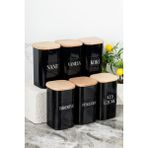Dolkin Home 6 Adet 250 ml Vakumlu Bambu Ahşap Kapaklı Siyah Akrilik Baharatlık Seti Etiketli Hediyeli