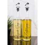 Dolkin Home 750 ml Cam Yağdanlık 2li Set Ayçiçek Yağı ve Zeytinyağı Etiketli Gri Tıpalı Şişe - Şeffaf