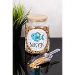 Dolkin Home 800 ml Cam Balık Yemi Kutusu Ölçekli Cam Kavanoz Bambu Kapaklı Balık Yemi Saklama Kutusu - Şeffaf - 1