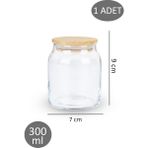 Dolkin Home Bambu Kapaklı Vakumlu 300 ml Baharatlık Kavanozu Küçük Boy Cam 1 Adet Kavanoz - Şeffaf
