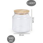 Dolkin Home Bambu Kapaklı Vakumlu 500ML Cam 1 Adet Kavanoz - Şeffaf