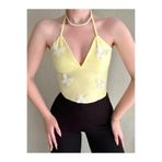 Doll Wear Butik Sarı Halter Yaka Kelebek Detaylı Boyundan Bağlamalı Crop Bluz