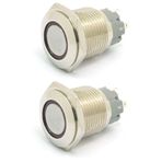 DollaTek 2 Adet 16mm 10A Anlık Anahtar Buton Anahtarı 12V DC Angel Eye LED Su Geçirmez Paslanmaz Çelik Yuvarlak Işık Anahtarı - Kırmızı