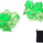 DollaTek Şeffaf Çok Yüzlü Zar Seti Masa Oyunları Zar 2 Takım Zar 2x7 (14 adet) D20 D12 D10 D8 D6 D4 D4 DND Zar DND RPG MTG Çift Renk Tek Parça (Yeşil)