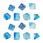 DollaTek Şeffaf Çokyüzlü Zar Seti Masa Oyunları Zar 2 Takım Zar 2 x 7 (14 Parça) Zar Serisi D20 D12 D10 D8 D6 D4 DND Zar DND RPG MTG Çift Renkler Tek Parça (Mavi)