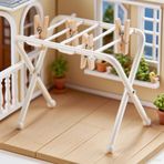 Dollhouse Elbise Kurutma Rafı, 1:12 Metal Elbise Askısı 4 Adet Ahşap Klips, Bebek Çamaşır Odası, Balkon ve Teras için Mini Dollhouse Mobilya