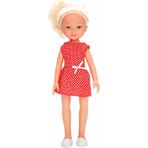Dollz'n More Mina Bebek 35 Cm. - Kırmızı Puantiyeli Elbise - Pembe