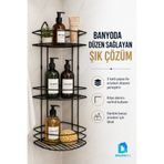 DolphFin 3 Katlı Banyo Köşe Rafı Siyah Metal Duş Rafı Şampuan Sabunluk Organizer
