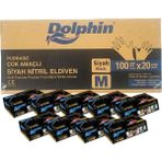 Dolphin 20x100'lü M Tek Kullanımlık Lateks Siyah Pudrasız Nitril Muayene Eldiveni