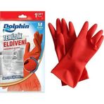 Dolphin Lateks Bulaşık Temizlik Eldiveni - Kırmızı - Orta Boy (Medium) - 8-8,5-1 Çift - Paket