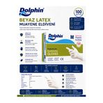 Dolphin Pudralı Beyaz Lateks Muayene Eldiveni – M Beden | 100 Adet