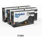 Dolphin Pudrasız Siyah Nitril Muayene Eldiven - 5 Kutu - M Beden - Kutuda 100 Adet