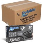 Dolphin Siyah Large Büyük Boy 50'li 20 Paket Nitril Powergrip Ekstra Kalın Elmas Dokulu Eldiven
