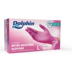 Dolphin Tek Kullanımlık Pembe Nitril Eldiven - Muayne Eldiveni Large Büyük Boy - 100'lü 5 Paket