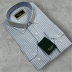 Dolse Slimfit Premium Gofre Kumaş Çizgili Erkek Gömlek - Beyaz - Açık Mavi