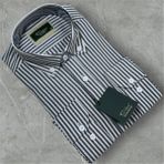 Dolse Slimfit Premium Gofre Kumaş Çizgili Erkek Gömlek - Beyaz - Siyah