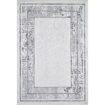 Dombivali Gri Çerçeveli Modern Geometrik Etnik Desenli Boho Makinada Yıkanabilir Hafif Hav Toz Vermez Leke Tutmaz Kaymaz Taban Dijital Makine Baskı Halı Oturma Odası Salon Yolluk Koridor Mutfak Halısı