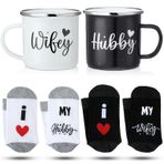 Domensi 4'lü Set Düğün Koca ve Karısı Hediyeleri, Wifey ve Koca Çiftler Kahve Kupaları Çiftler Gelin için Çorap Düğün Sevgililer Günü Damat Nişan Hediyeleri
