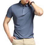 DomiGe Erkek Yaz Buz İpek Polo Gömlek - İş Golf Gömlek, Mavi gri, 3XL