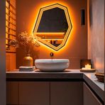 Domira Led'li Lazer Kumlamalı Lavabo & Banyo Aynası (Dokunmatik Sensörlü) amber led'li 70 x 60