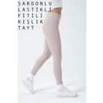 Domoda Bej Içi Polarlı, Lastikli, Şardonlu, Fitilli, Toparlayıcı Interlok Kışlık Örme Tayt @verona