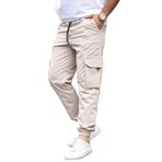 Domoda Beli Lastikli Kargo Cepli Esnek Lamine Paraşüt Kumaş Erkek Kargo Pantolon Bej 38