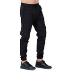 Domoda Beli Lastikli Kargo Cepli Esnek Lamine Paraşüt Kumaş Erkek Kargo Pantolon Siyah 32, Domoda