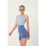 Domoda Crop Halter Yaka Kaşkorse Örme Fitilli Atlet - S - Açık Mavi