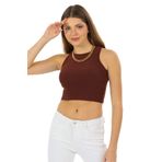 Domoda Crop Halter Yaka Kaşkorse Örme Fitilli Atlet - S - Kahverengi