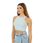 Domoda Crop Halter Yaka Kaşkorse Örme Fitilli Atlet - S - Mavi