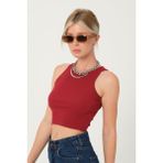 Domoda Crop Halter Yaka Kaşkorse Örme Fitilli Atlet - XL - Bordo