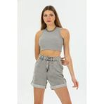Domoda Crop Halter Yaka Kaşkorse Örme Fitilli Atlet - XL - Gri