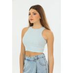 Domoda Crop Halter Yaka Kaşkorse Örme Fitilli Atlet - XL - Mavi