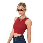 Domoda Crop Halter Yaka Kaşkorse Örme Fitilli Atlet - XS - Bordo