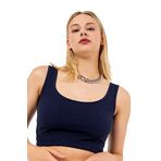 Domoda crop top kalın askılı kaşkorse fitilli kısa kadın atlet Koyu Lacivert XL