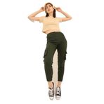 Domoda Jogger Rahat Kalıp Paça Lastikli Kargo Cepli Gabardin Kadın Pantolon Koyu Yeşil 34