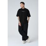 Don Q Shot Erkek Harf Kabartma Bsakılı Kısa Kollu Oversize Basic T-Shirt - 02S-Siyah