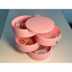 Dönebilen Çok Katlı Takı ve Mücevher Saklama Kutusu, Pembe Renkli Organizer - Ahşap - Bej