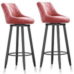 Döner Bar Tabureleri 2'li Set, Tezgah Yüksekliği Arkalı, 65 cm Y Döner Bar Sandalyeleri/Kadife Mutfak Ada Tabureleri Mutfak, Pub, Pembe 65 cm Siyah Bacak