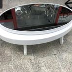 Döner Orta Sehpa 13828 Oval Klasik Kayın Retro Ayak Mdf Tabla Beyaz Füme Cam