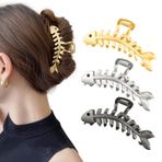 DonLeeving 3 paket büyük Metal saç pençe klipleri balık kemik şekli saç tokası balık kuyruğu saç klipleri kaymaz saç kelepçeleri saç aksesuarları kalın saçlar için ince saç saç şekillendirici