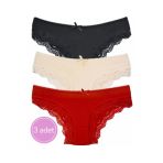 Donlizza Dantelli Bikini Kırmızı, Siyah, Ten 3 Adet