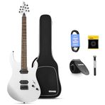 Donner Katı Gövde Elektro Gitar, DMT-100 39 İnç Metal Elektro Gitar, H-H Manyetikli İnşaat Kiti, Çanta, Teller, Askı, Kablo, Rock Müzik Severler için Tel Amortisör (Beyaz)