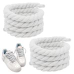 DONOONIS Air Force 1 için 1 çift halat bağcık, 150 cm Chunky Laces, kalın bağcıklar, Fat Laces, Fluffy Laces, spor ayakkabı bağcıkları için ip bağcık, beyaz yuvarlak, kendin yap ayakkabı bağcığı