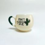 Don't Touch Me Baskılı Yeşil Kulplu Balon Kupa - Beyaz - 1 Adet