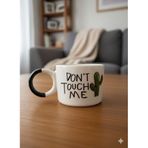 Don't Touch Me Krem Parlak Düğüm Kulp Fincan (Siyah Kulp) - Hediye Seramik Fincan